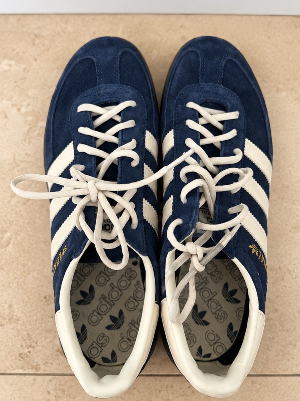 adidas Navy Suede Sneakers with White Stripes